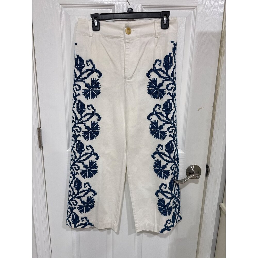 Anthropologie Becky Embroidered Wide-Leg Pants size 12